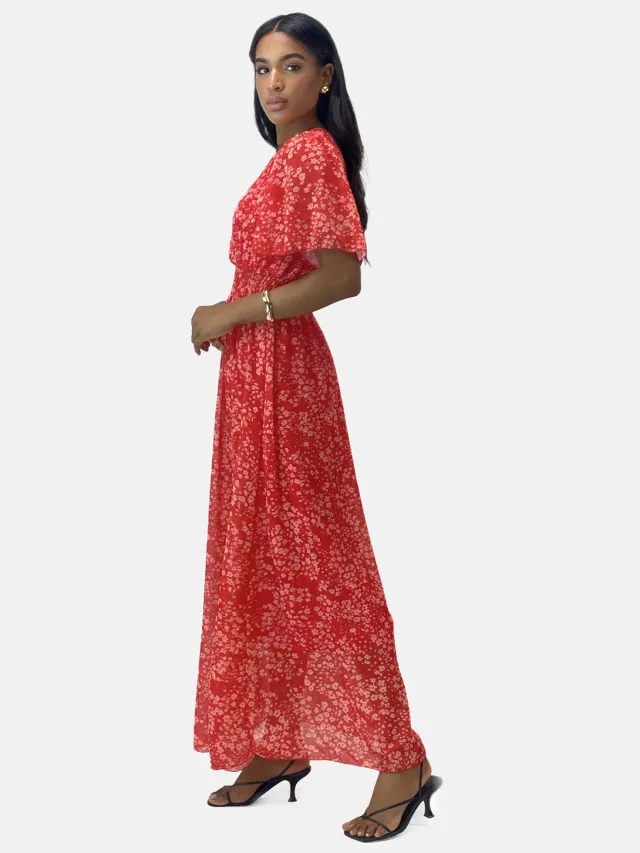 Elara Sommer-Maxikleid mit V-Ausschnitt Rot