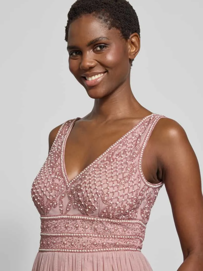 Lace & Beads Avondjurk met kralen en siersteentjes rosé, foto 4