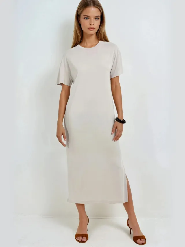 Busem Losse Fit Midi-jurk met Splits Steen