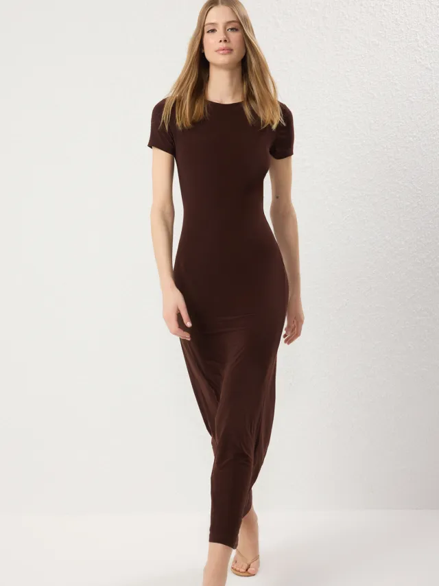 Trendyol TRENDYOLMİLLA Dames Bruin Effen Maxi Kort Casual A-lijn Jurken