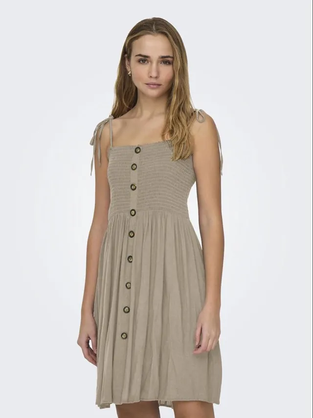 Only Annika Mouwloze Korte Jurk Beige 38 Vrouw Trench Coat
