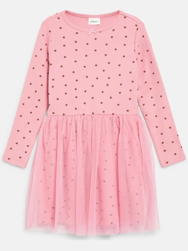 S.Oliver female - Korte ribjurk met all-over print en tule rok roze
