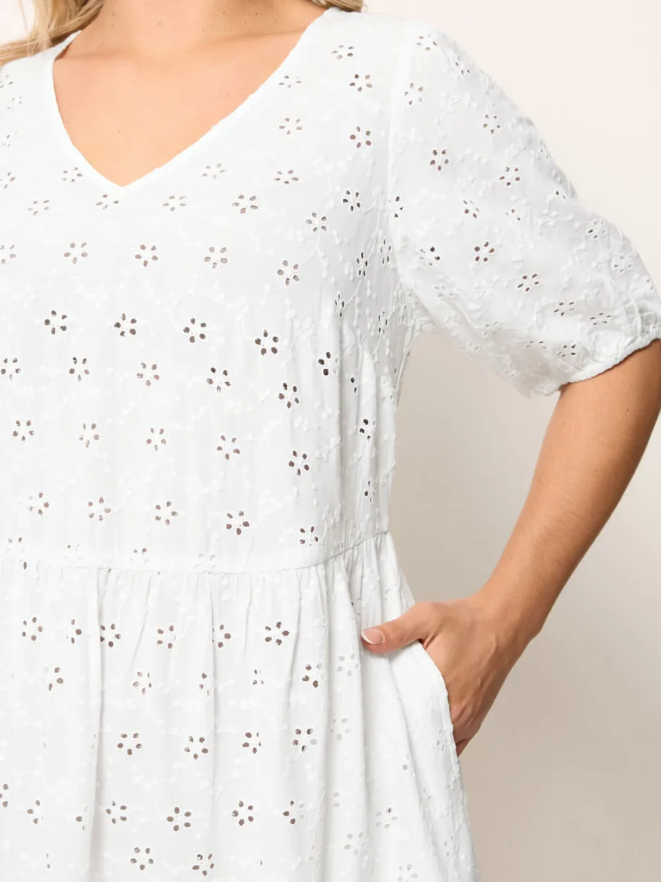 Yours Witte Gelaagde Jurk Met Broderie Anglaise-52, foto 5