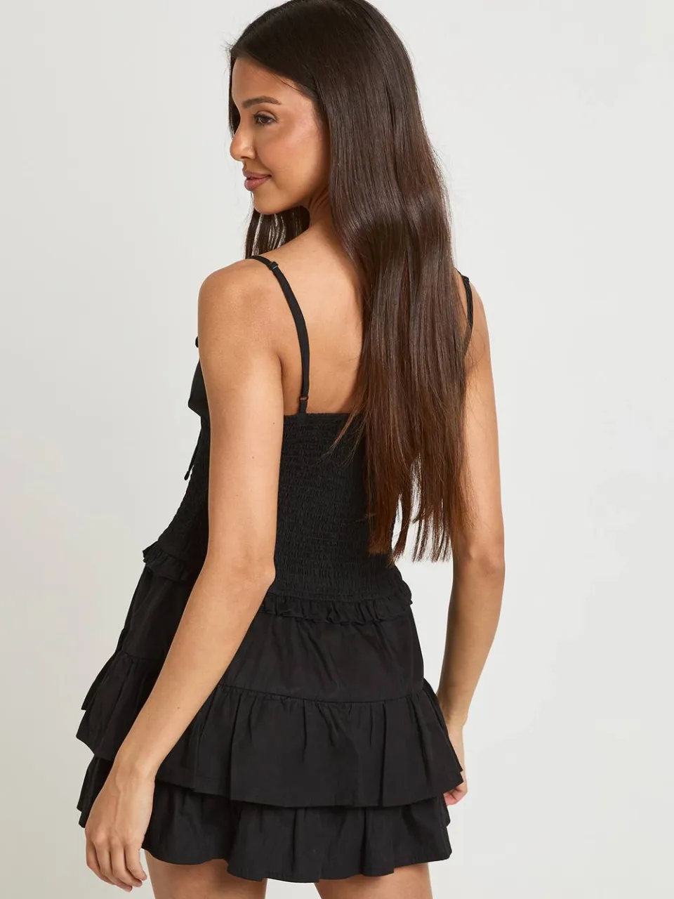 boohoo Dames Mini-jurk Met Gesmockte Taille En Geplooid Buste zwart, foto 2