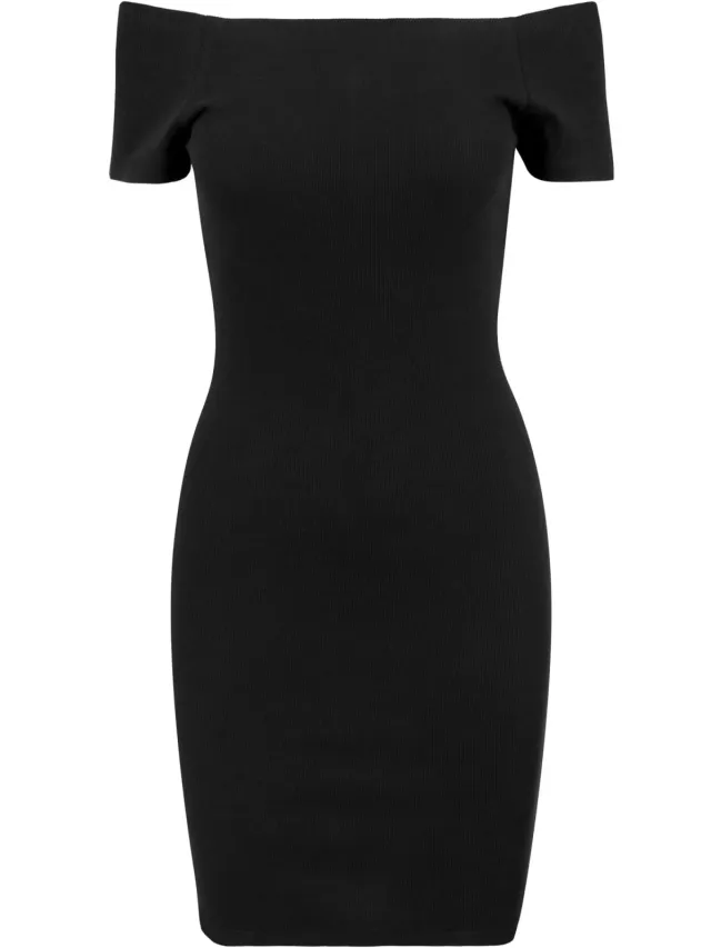 Urban Classics Dames/Dames Ribbed Off Shoulder Dress (Zwart)