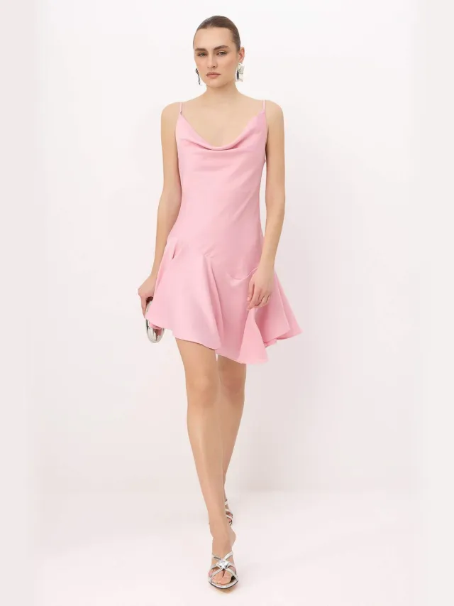 Trendyol TRENDYOLMİLLA Dames Roze Effen Kort / Mini Mouwloos Skater Jurken Fuchsia