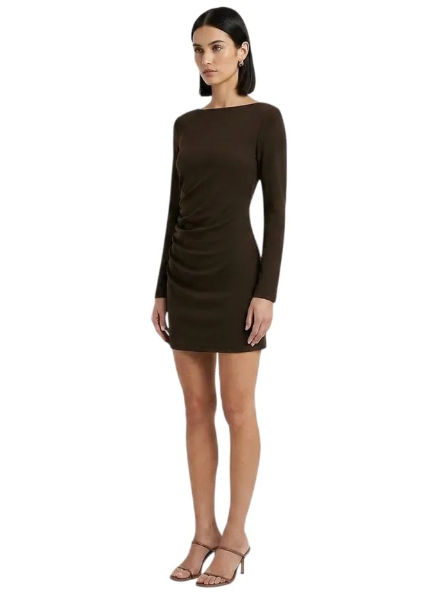 I Saw It First Mini-jurk met gerimpelde details en lange mouwen voor dames (Chocolade) Chocoladebruin