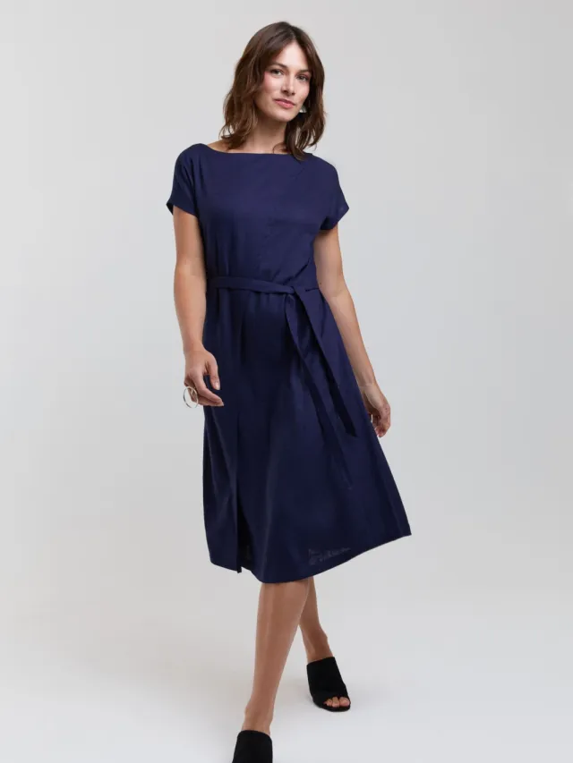 AYANI dames vegan Midi Jurk Julia Donkerblauw Extra donkerblauw