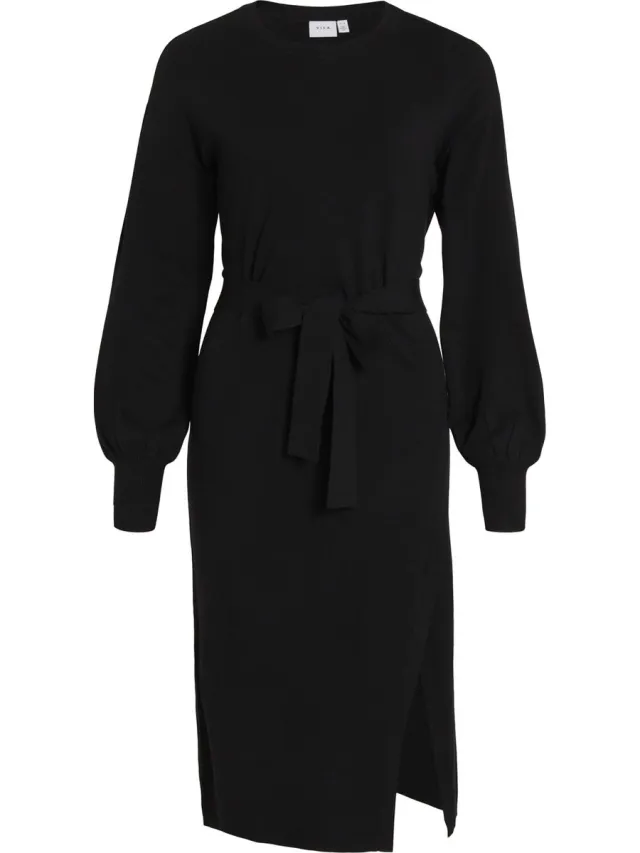 Vila VIRICKY L/S BELTED KNIT DRESS /KA - Dames - Maxi jurken zwart