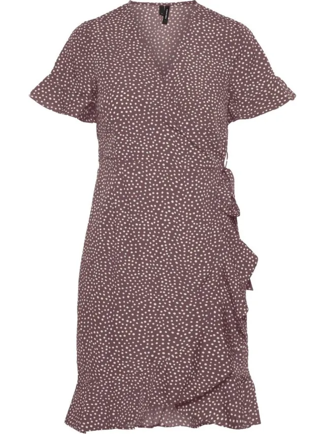 Vero Moda Henna Dames Wikkeljurk Bruin Roze gestipt