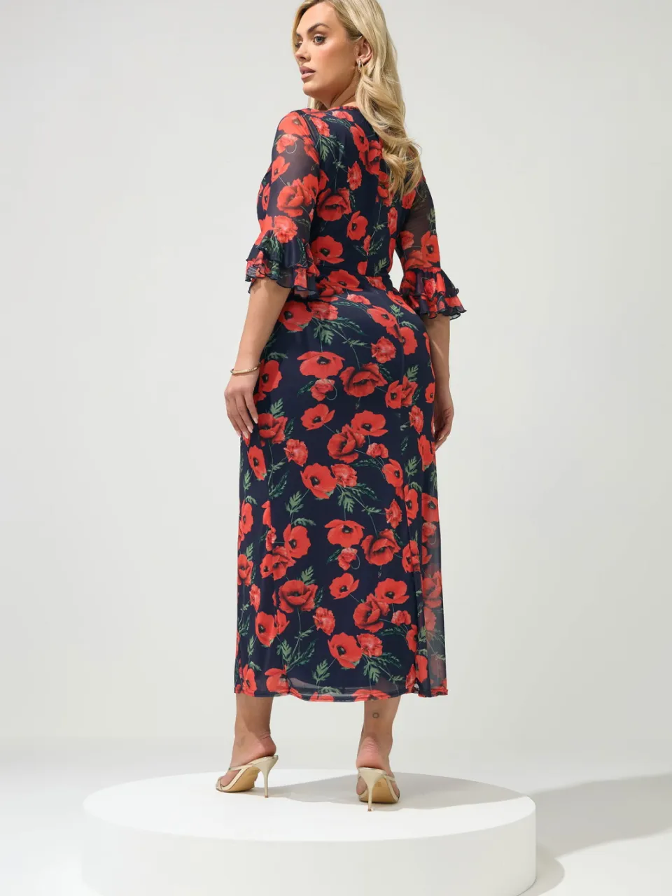 Yours London Marineblauwe Jurk Met Bloemenprint En Sleutelgat, foto 3