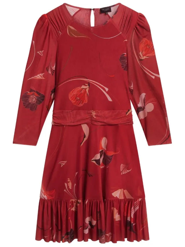 Ted Baker Mini-jurk Met Mesh En Geplooide Schouders, In Rood, In Skaterstijl, foto 2