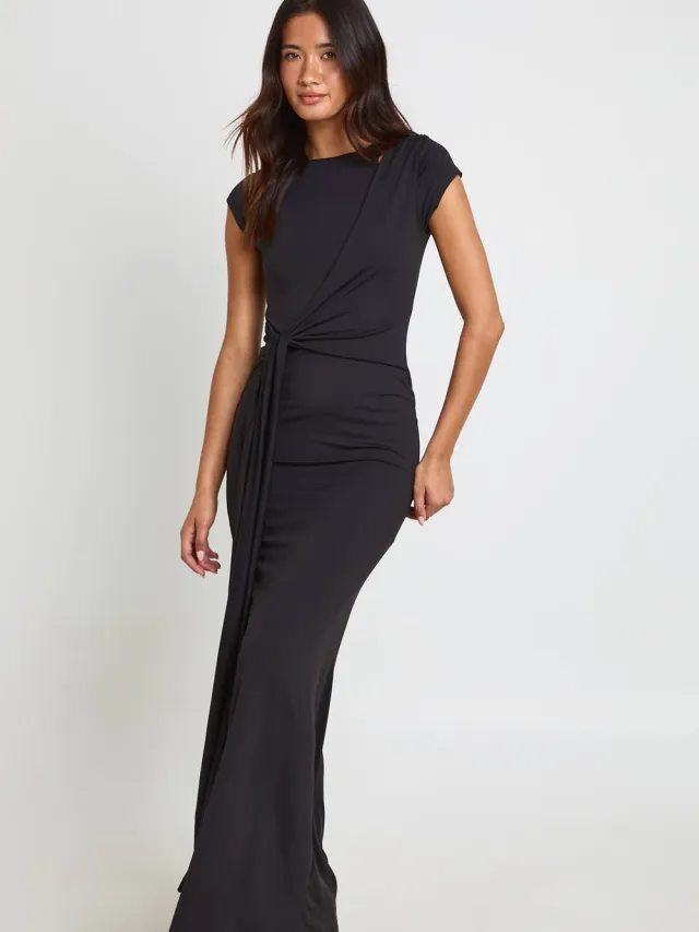 boohoo Dames Super Zachte Mini-jurk Met Strikdetail In De Taille Zwart