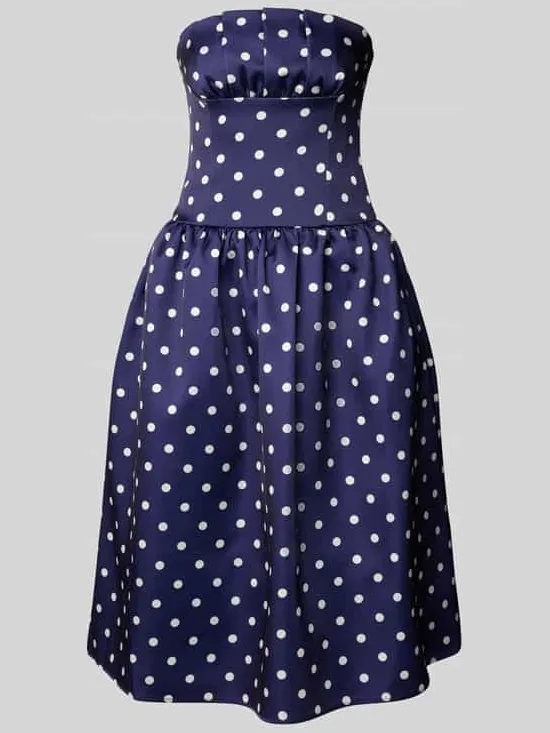 Self-Portrait Knielange jurk in off shoulder-design marineblauw, foto 2