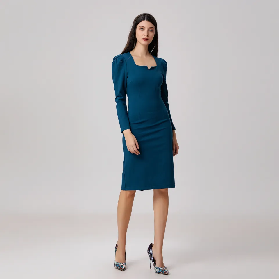 Smart & Joy Getailleerde jurk met pofmouwen blauw, foto 2