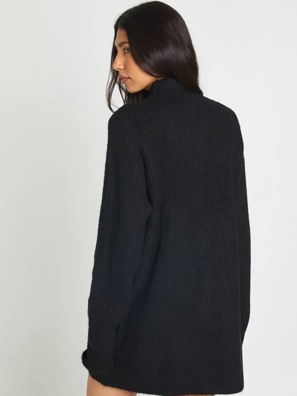 boohoo Dames Lange Zachte Gebreide Oversized Trui-jurk Met Rits Aan De Hals zwart, foto 2