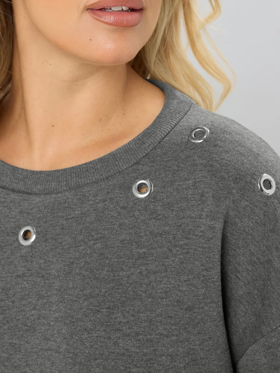 Yours Grijze Sweatshirtjurk Met Oogjes-56 grijs, foto 5