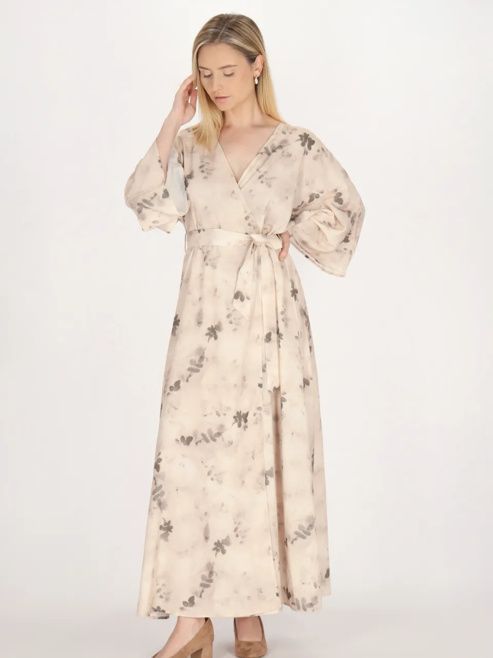 Usha kimono jurk Dames Beige Veelkleurig