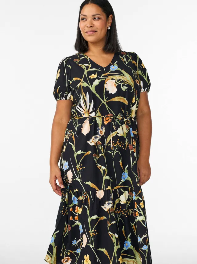 Zizzi gebloemde blousejurk zwart Zwart/groen