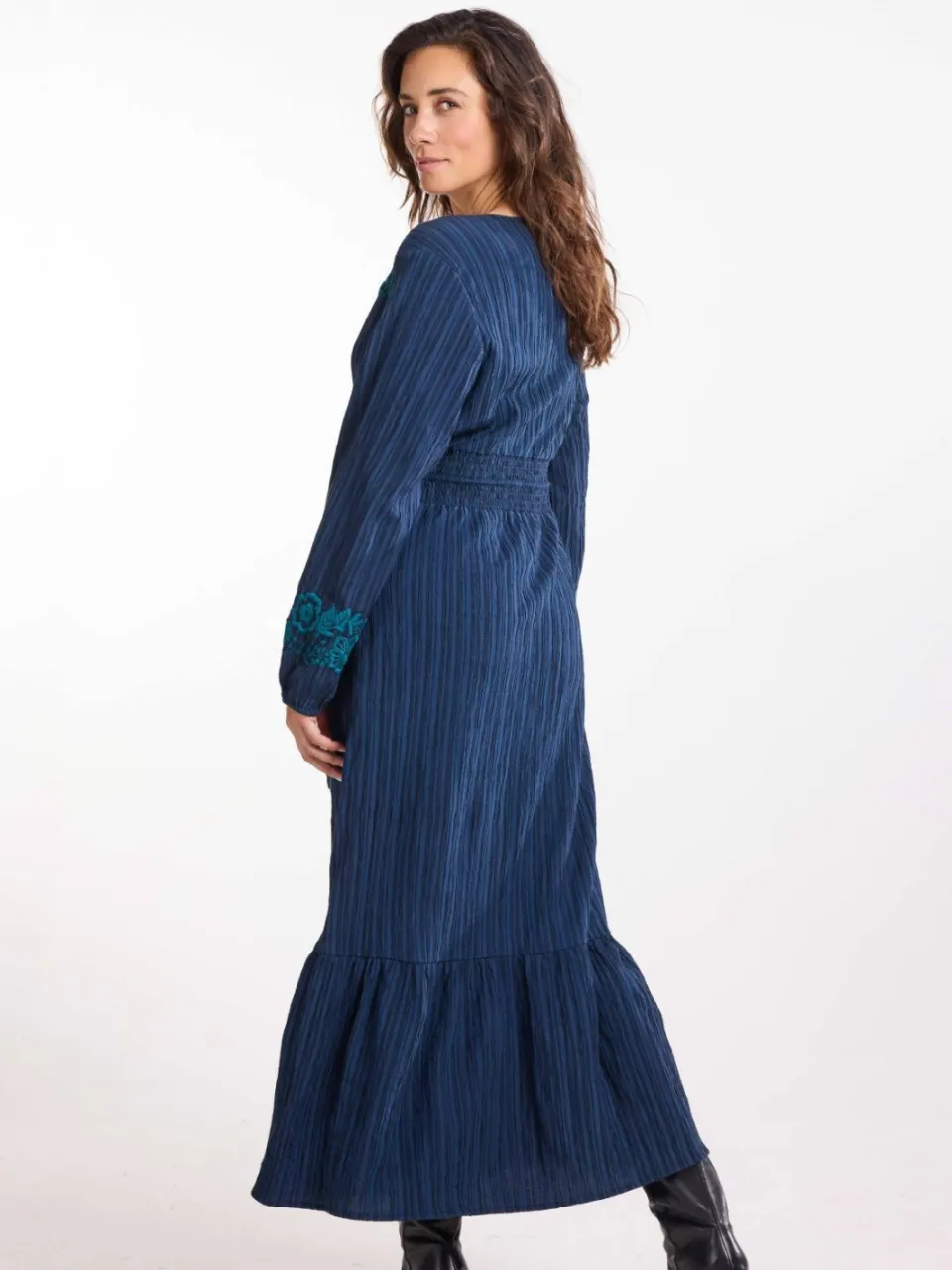 Didi blousejurk met borduursels en ceintuur - donkerblauw, foto 6