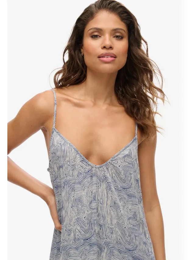 Superdry Lange cami-jurk - Dames - Jurken maze print navy
