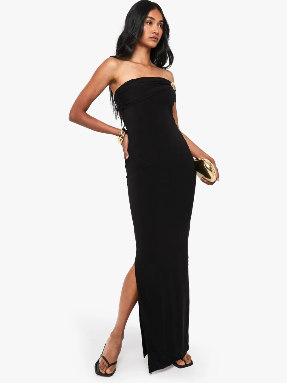 boohoo Dames Bandeau maxi-jurk met gouden bies, foto 3