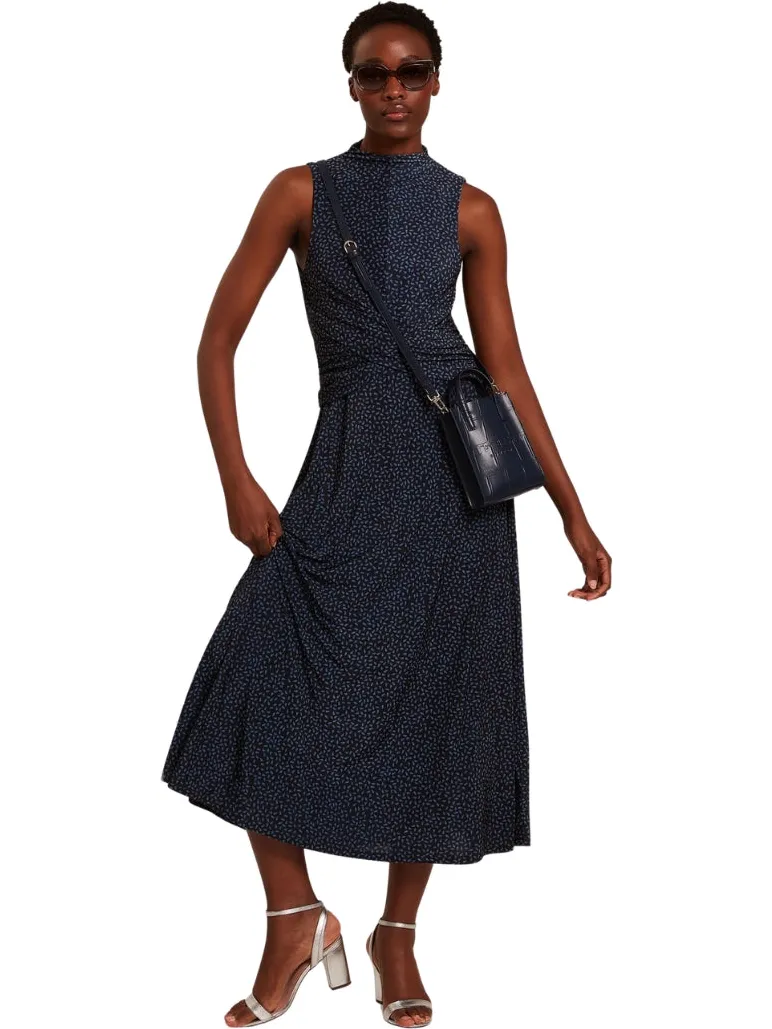 Ted Baker Inisha Bedrukte Mouwloze Zwarte Midi-jurk