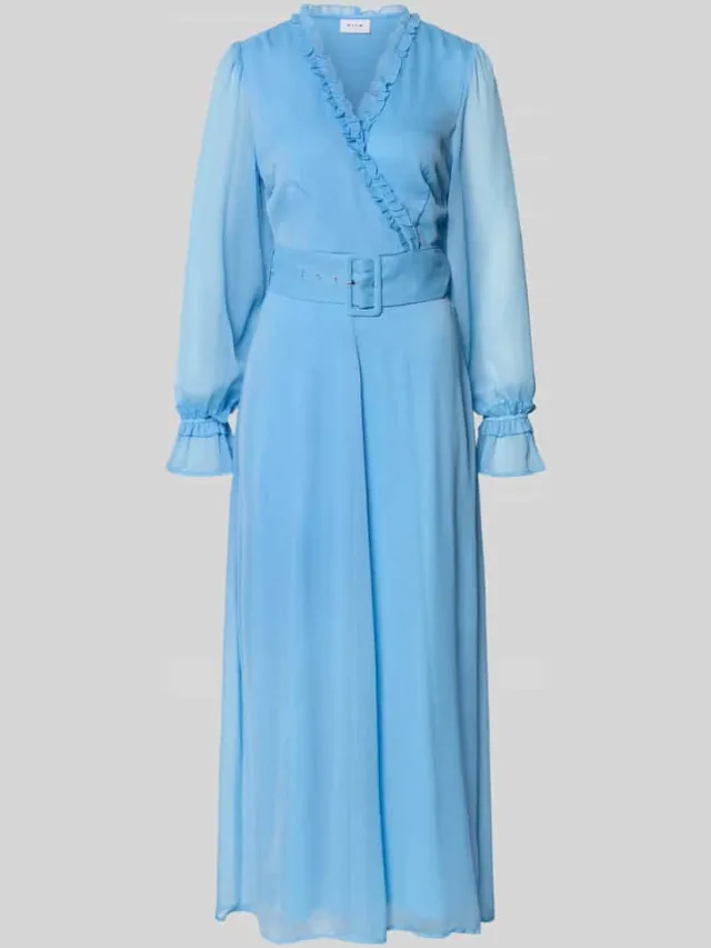 Vila maxi-jurk met riem en ruches model 'EMMA' lichtblauw, foto 2