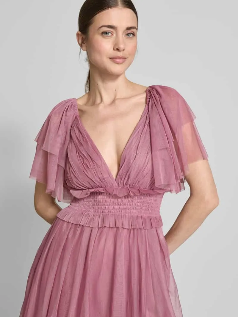 Lace & Beads Cocktailjurk met V-hals en tailleband rosé, foto 4