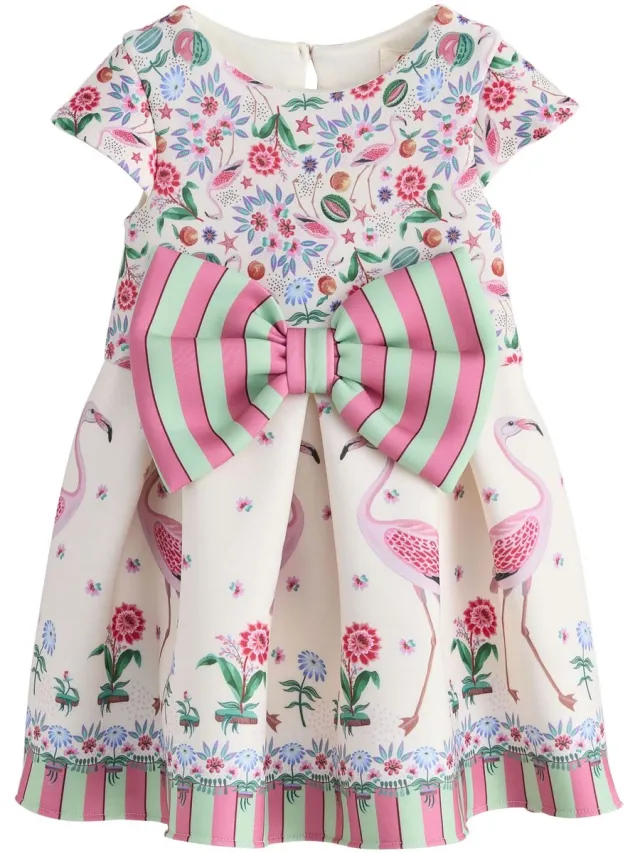 Next Meisjes - Cath Kidston gestreepte jurk met strik van scubastof - Crème Pink/Cream