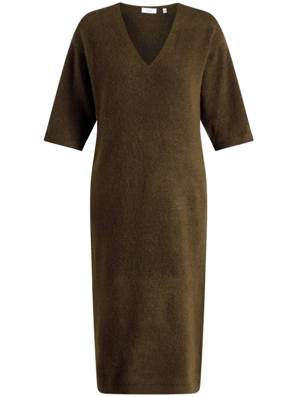 Yest Curve Plus Size gebreide midi jurk met wol - olijfgroen, foto 2
