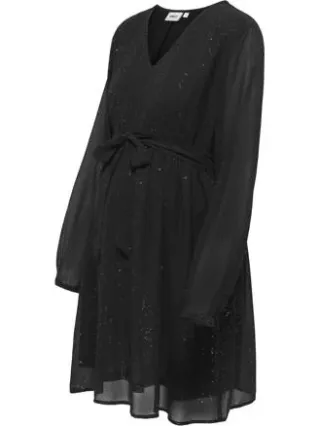 Only Olmstar zwangerschapsjurk met glitter zwart