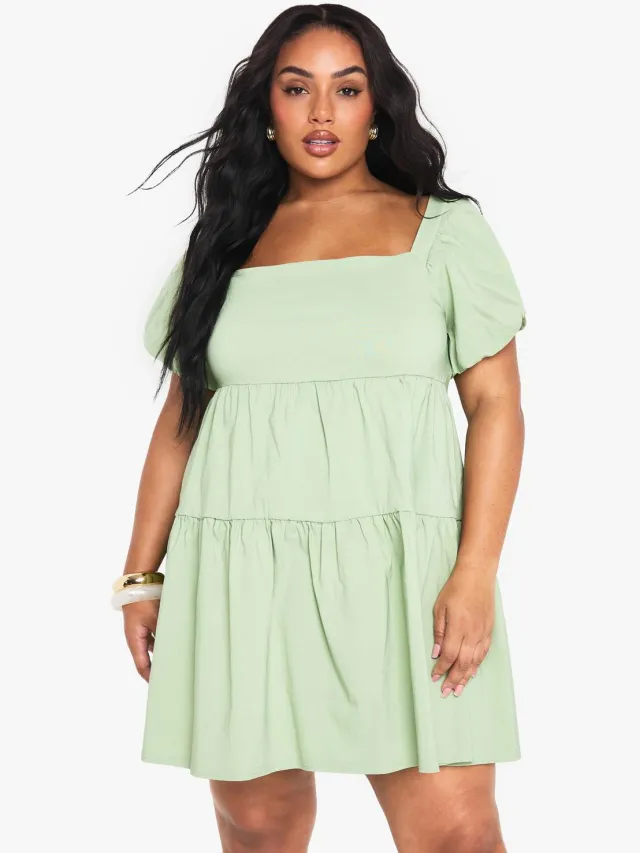 boohoo Dames Plus Extreme Puff Sleeve Gelaagde Smock Jurk Verstandig