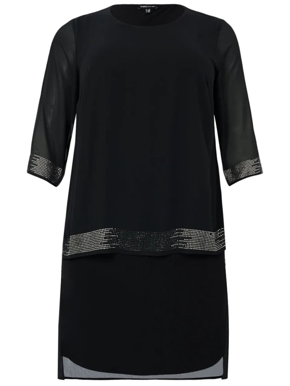 Yoek Jurk met kralen CHIFFON | Zwart, foto 2
