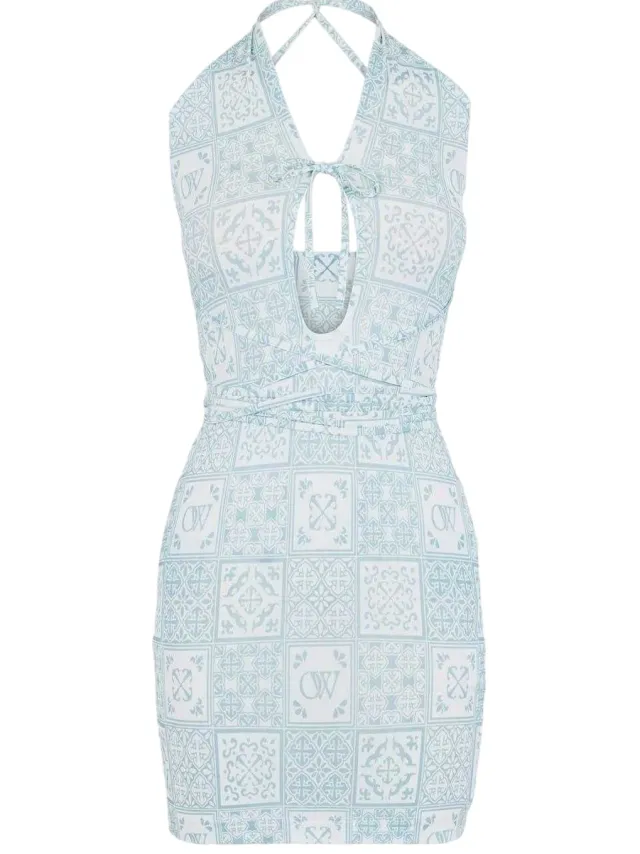 Off-White Off White Mini-jurk met bandana-print voor dames (Blauw/Wit)