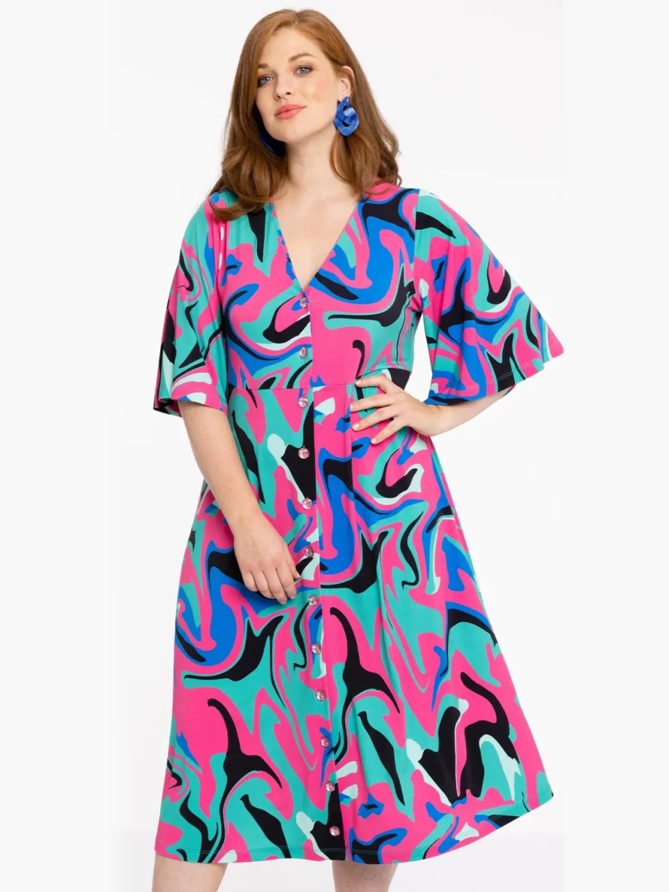 Yoek Jurk met cirkelmouw | Turquoise, foto 2
