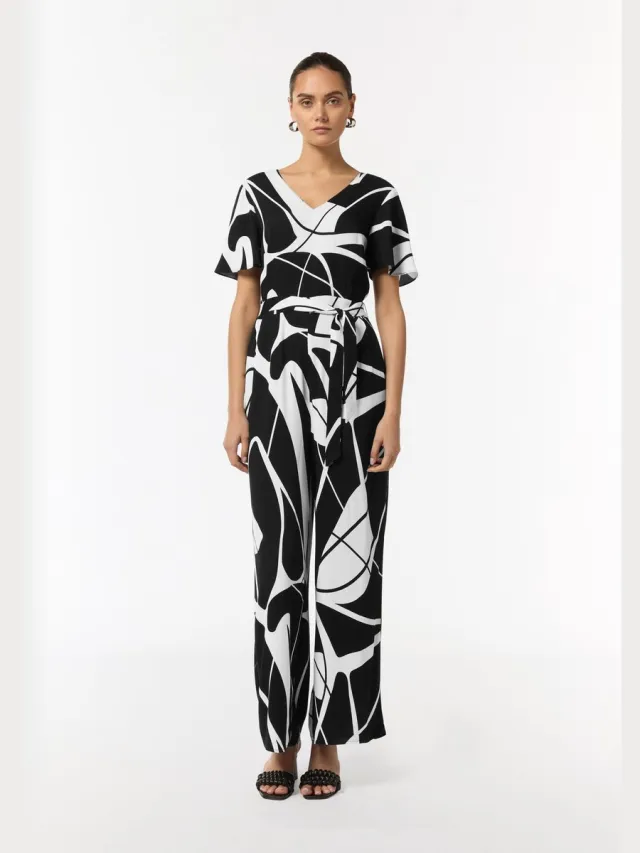 Comma female - Jumpsuit met crêpestructuur zwart