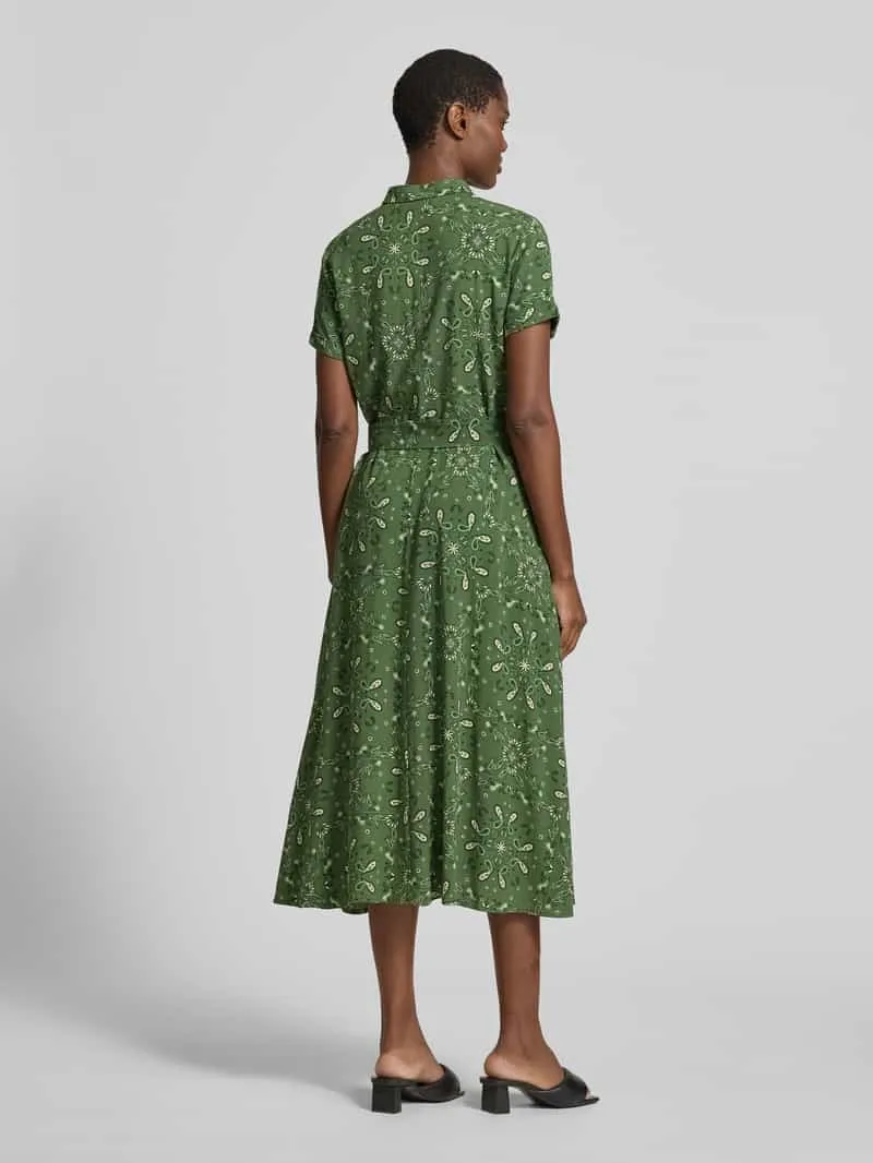 Christian Berg Woman Selection Overhemdjurk van viscose met strikceintuur olijfgroen, foto 2