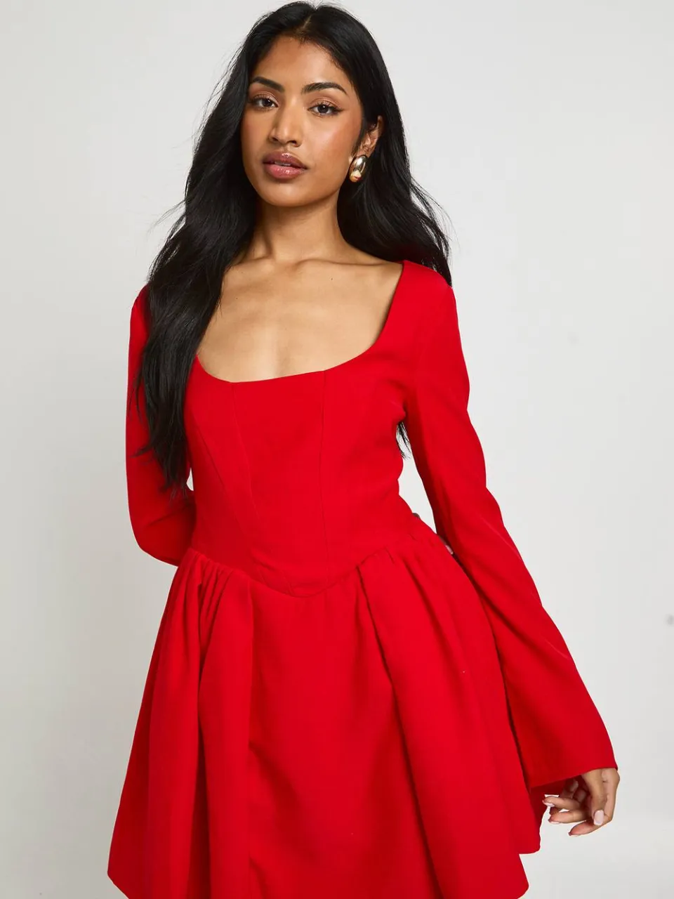 boohoo Dames Gestructureerde Corset Skaterjurk rood, foto 3