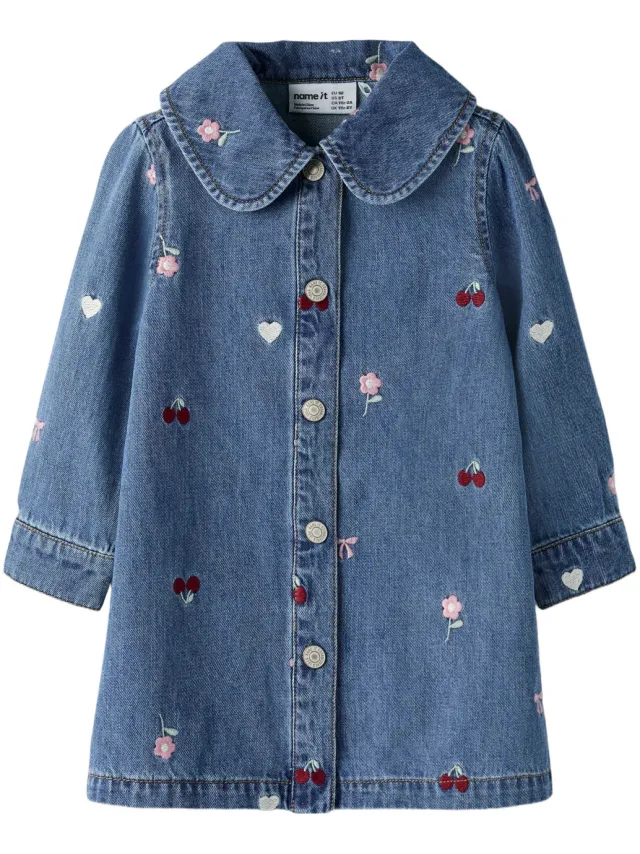 NAME IT gebloemde spijkerjurk middelblauw medium blue denim
