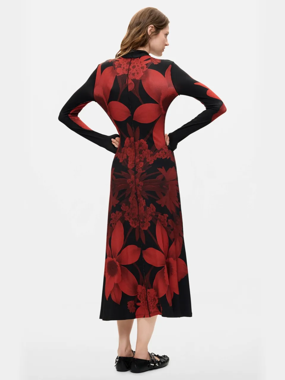Desigual gebloemde midi jurk - rood/zwart, foto 4