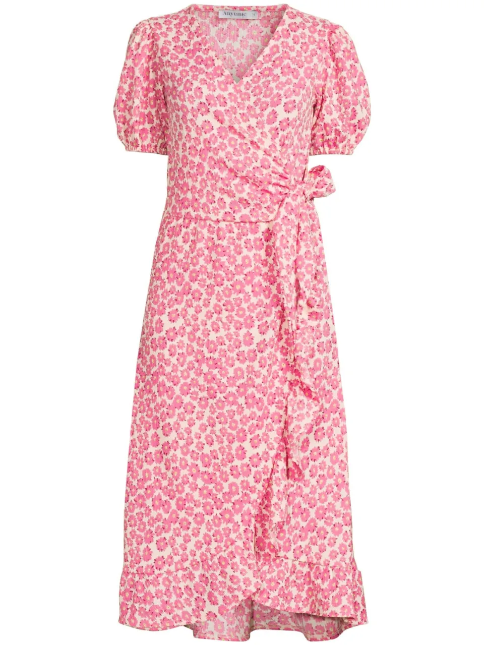Anytime crinkle midi overslagjurk met bloemenprint roze, foto 2