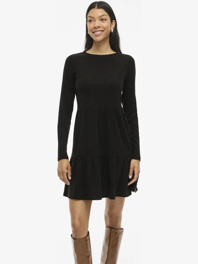 Vila Korte jurk VIELITA Lange mouwen Black