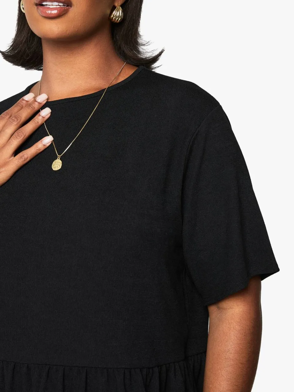 boohoo Dames Plus rib t-shirt smock jurk zwart, foto 3
