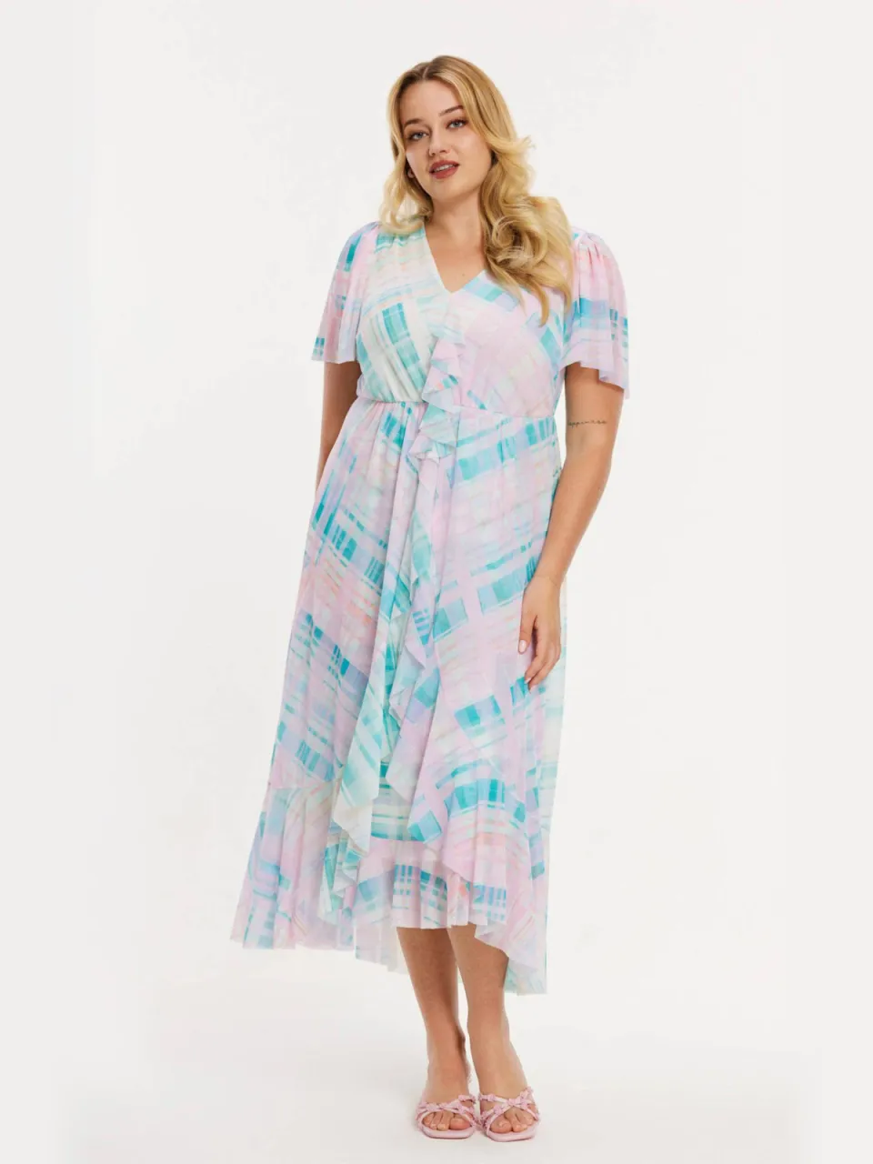 Yoek Hideaway wikkeljurk turquoise Turqoise/lichtroze