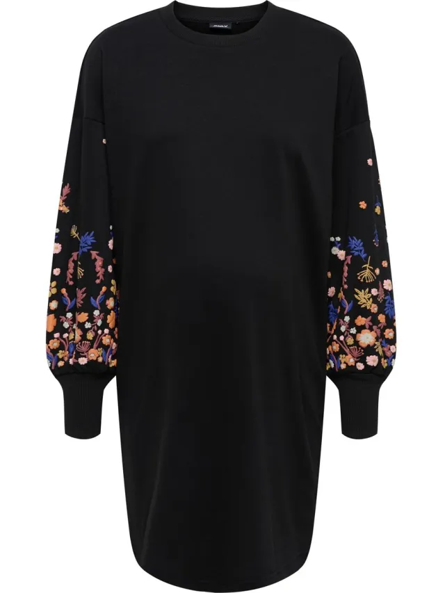 Only OLMBROOKE L/S SHORT FLOWER DRESS SWT - Dames - Maxi jurken zwart