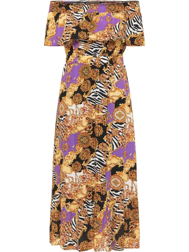 Faina midi-jurk Oranje Veelkleurig