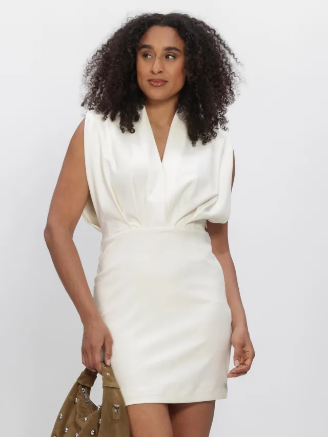 HAUTE L'AMITIÉ Dames Jurken L'egance Crop Drape Dress - Gebroken Wit