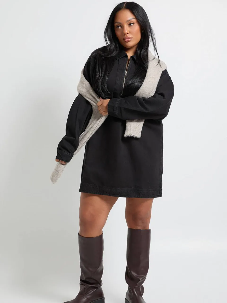 boohoo Dames Plus Denim ritssluiting shiftjurk, foto 3
