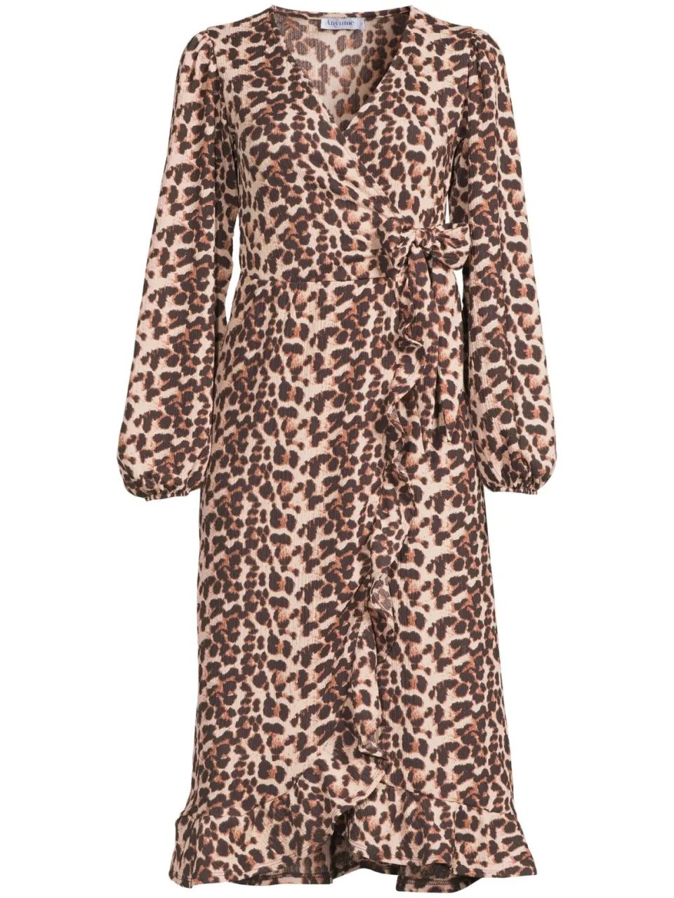Anytime crinkle midi overslagjurk met panterprint bruin/beige/zwart, foto 2